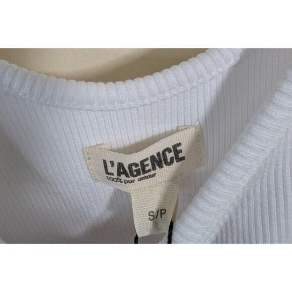 L'agence Nica Scoop Neck Bodysuit White Ribbed Stretch Snap Buttons Size Small - Picture 12 of 12